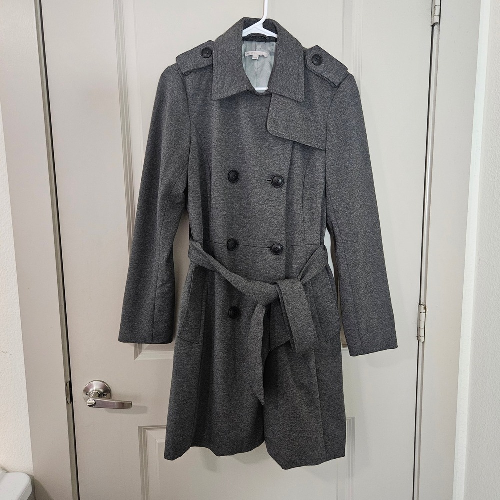Gap Womens Gray Double Breasted Trench Coat Belted Jacket Medium
